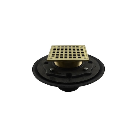 Jones Stephens 3in Heavy Duty No Hub Floor Drain/Shower Drain, 10in Pan, 6in Nickel Bronze Square Strainer D80217